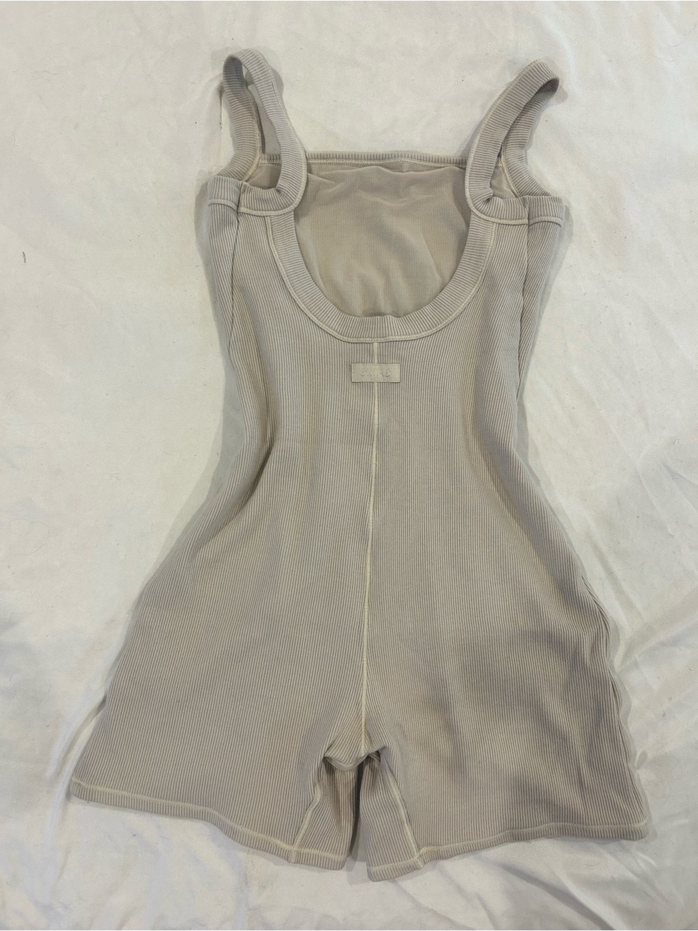 SKIMS Ribbed Tank Short Bodysuit in Light Taupe